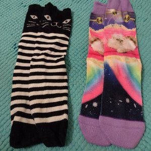 Lot of 2 pairs 5-8 cat novelty socks - Like New - Bundle to save on shipping!